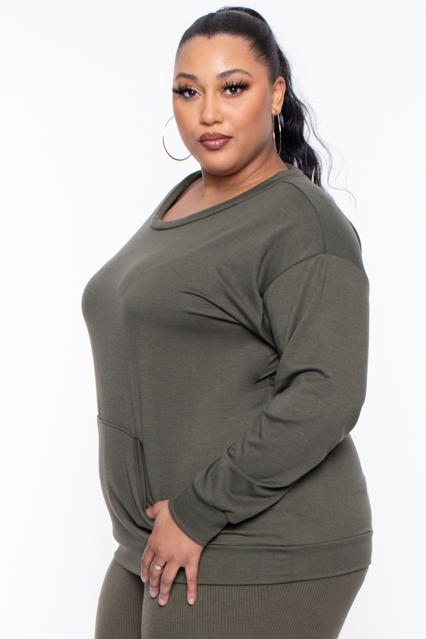 Plus Size Laura Sweatshirt Pullover - Olive - Curvy Sense