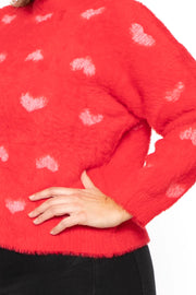 Sweet Generis Sweaters & Cardigans Plus Size Fuzzy Heart  Sweater - Red