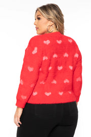 Sweet Generis Sweaters & Cardigans Plus Size Fuzzy Heart  Sweater - Red