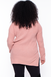 Plus Size High Neck Knitted Sweater - Mauve - Curvy Sense
