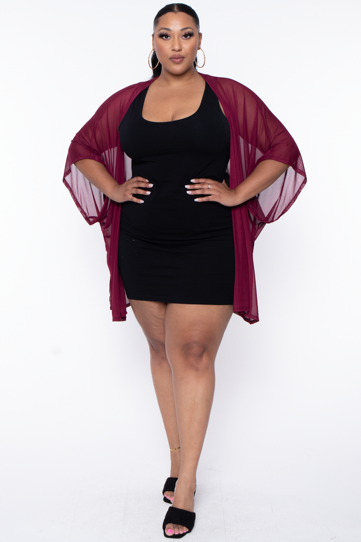 Plus Size Mesh Kimono - Burgundy - Curvy Sense