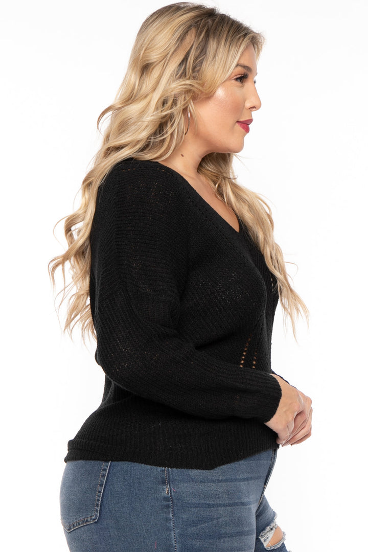 Bluebell Sweaters & Cardigans Plus Size Pointelle Tunic Sweater - Black