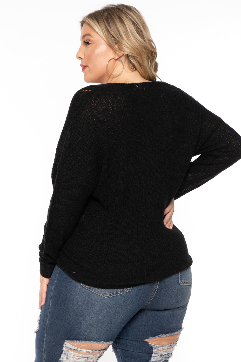 Bluebell Sweaters & Cardigans Plus Size Pointelle Tunic Sweater - Black