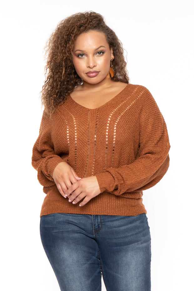 Bluebell Sweaters & Cardigans 1X / Camel Plus Size Pointelle Tunic Sweater - Camel