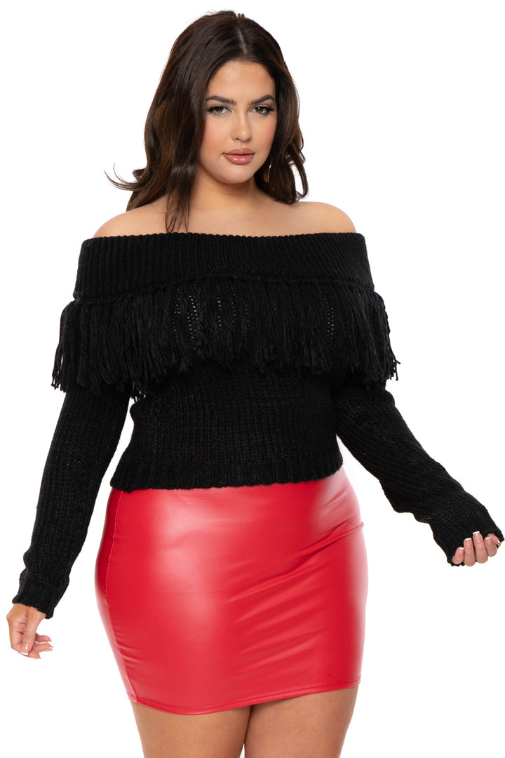 Sweet Generis Sweaters & Cardigans 1X/2X / Black Plus Size Shyanne Off The Shoulder  Sweater - Black
