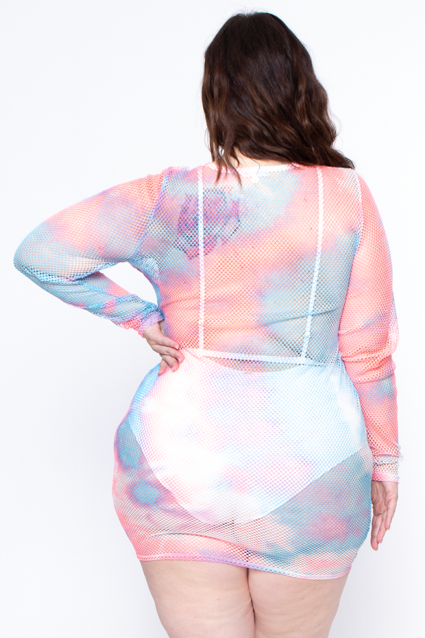 Plus Size Tie Dye Fishnet Dress - Neon - Curvy Sense