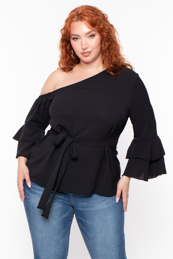 Bluebell Tops 1X / Black Plus Size Ada Off the Shoulder Top- Black