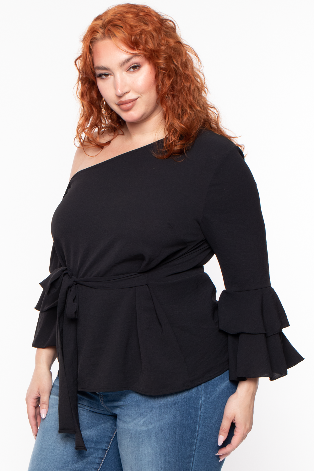 Bluebell Tops Plus Size Ada Off the Shoulder Top- Black