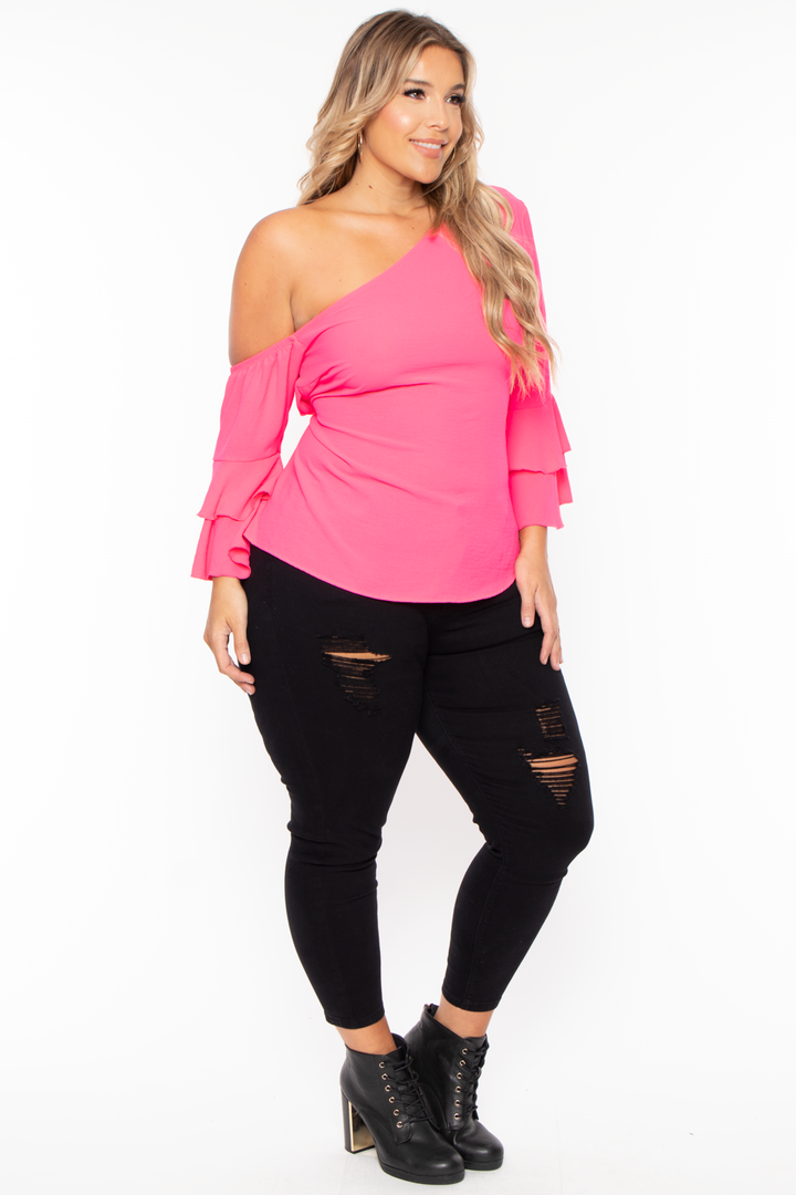 Plus Size Ada Off the Shoulder Top- Neon Pink - Curvy Sense