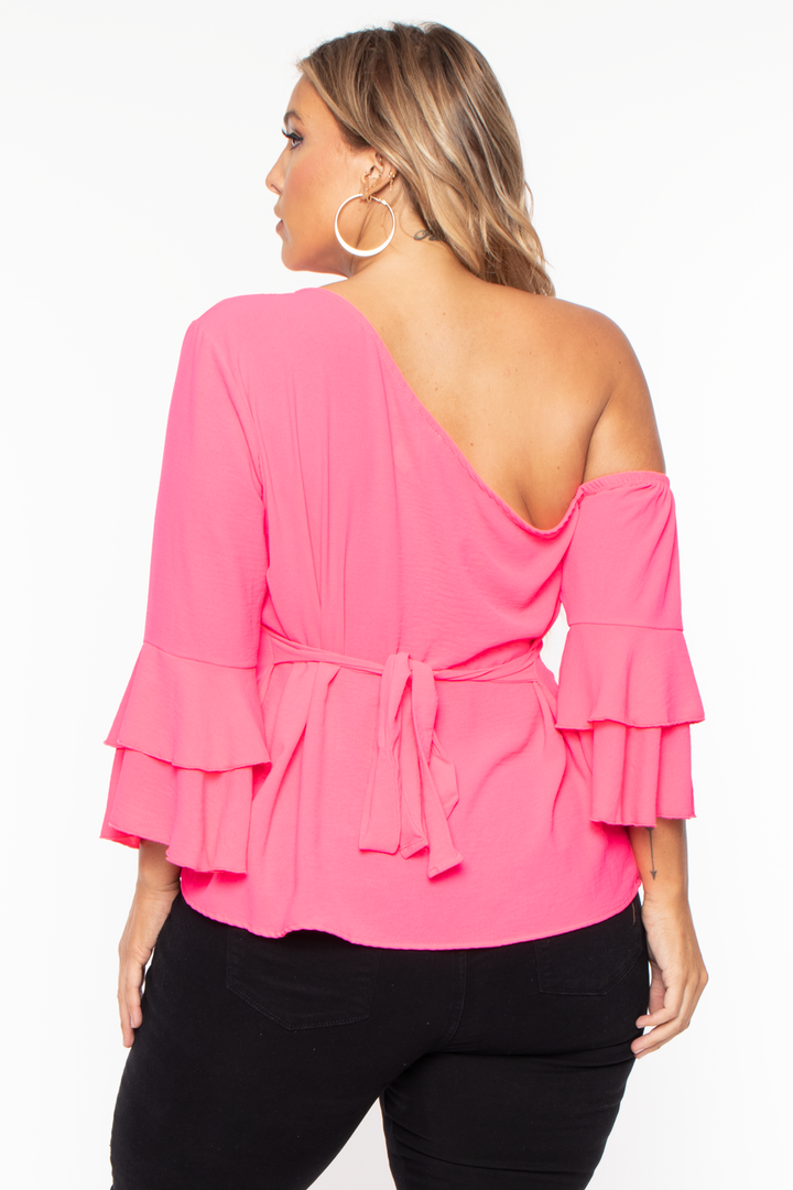 Plus Size Ada Off the Shoulder Top- Neon Pink - Curvy Sense