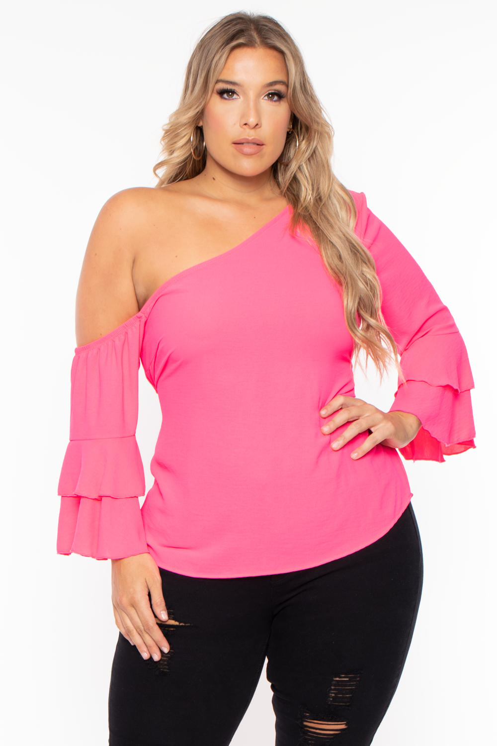 Plus Size Ada Off the Shoulder Top- Neon Pink - Curvy Sense