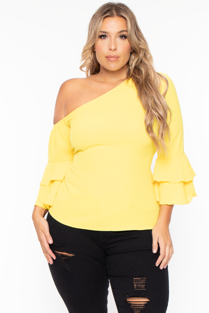 Plus Size Ada Off the Shoulder Top- Yellow - Curvy Sense