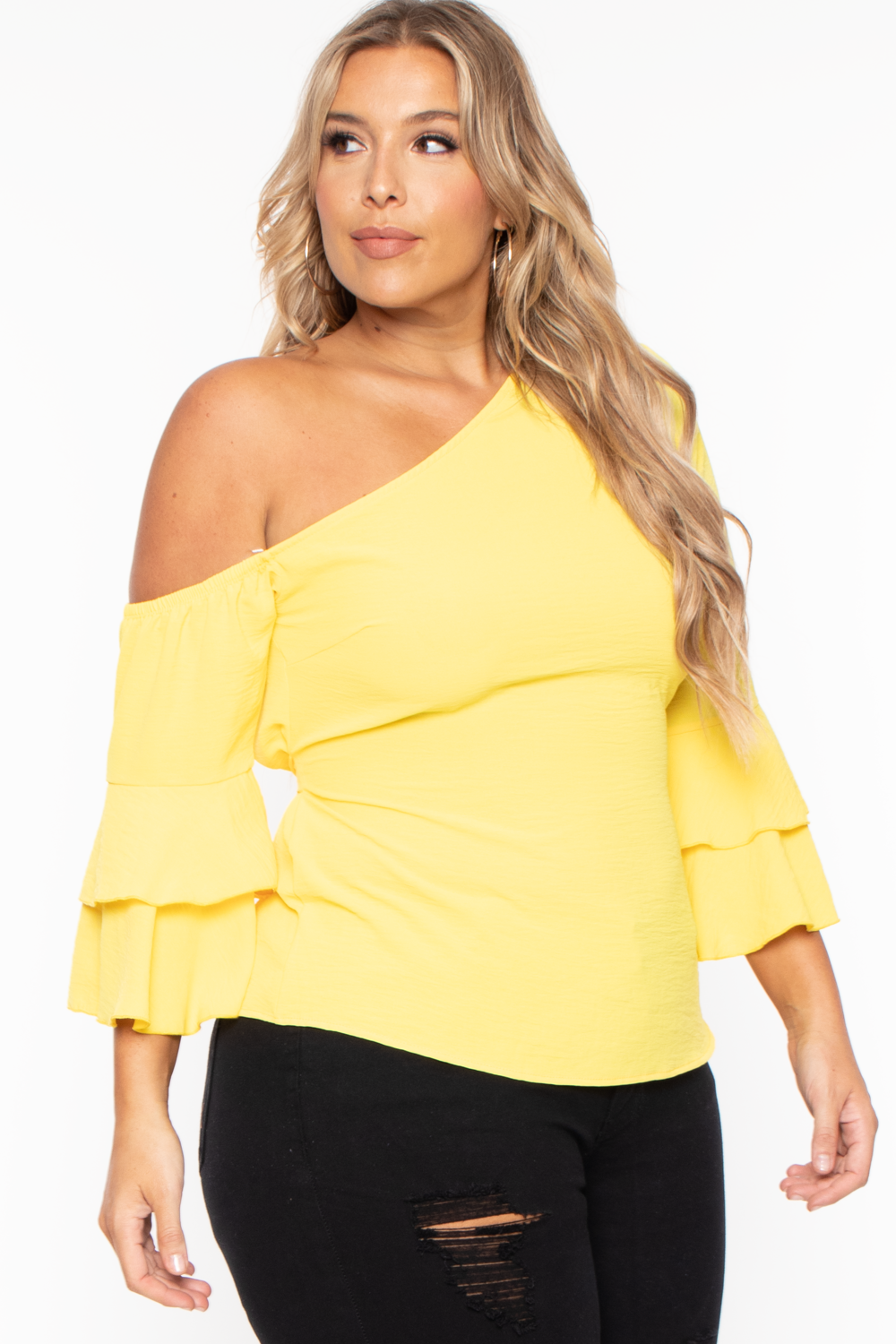 Plus Size Ada Off the Shoulder Top- Yellow - Curvy Sense