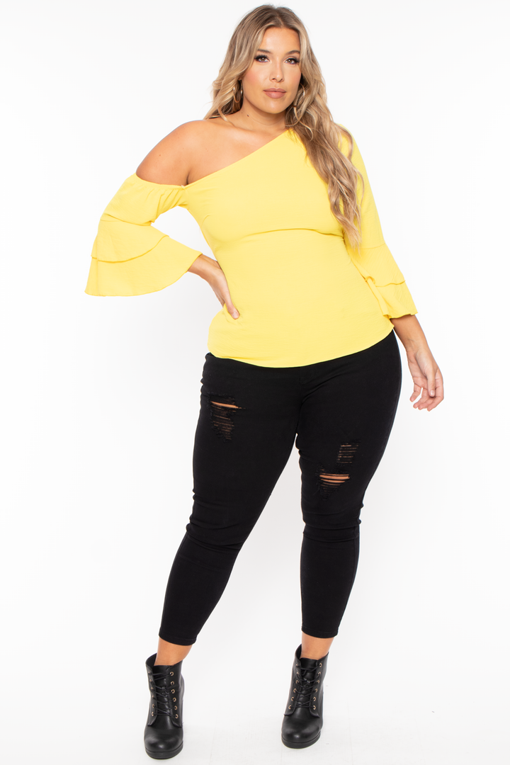 Plus Size Ada Off the Shoulder Top- Yellow - Curvy Sense