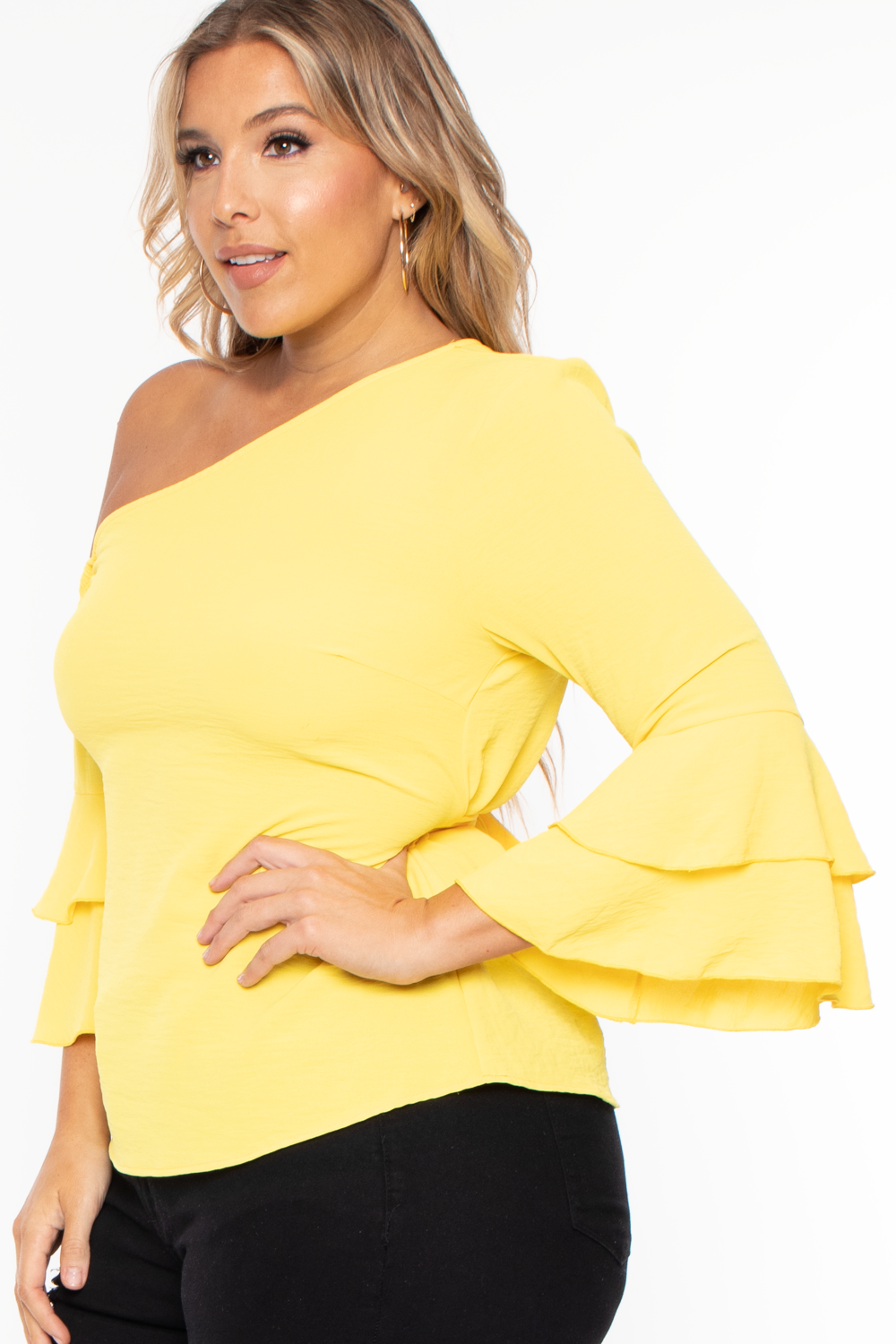 Plus Size Ada Off the Shoulder Top- Yellow - Curvy Sense