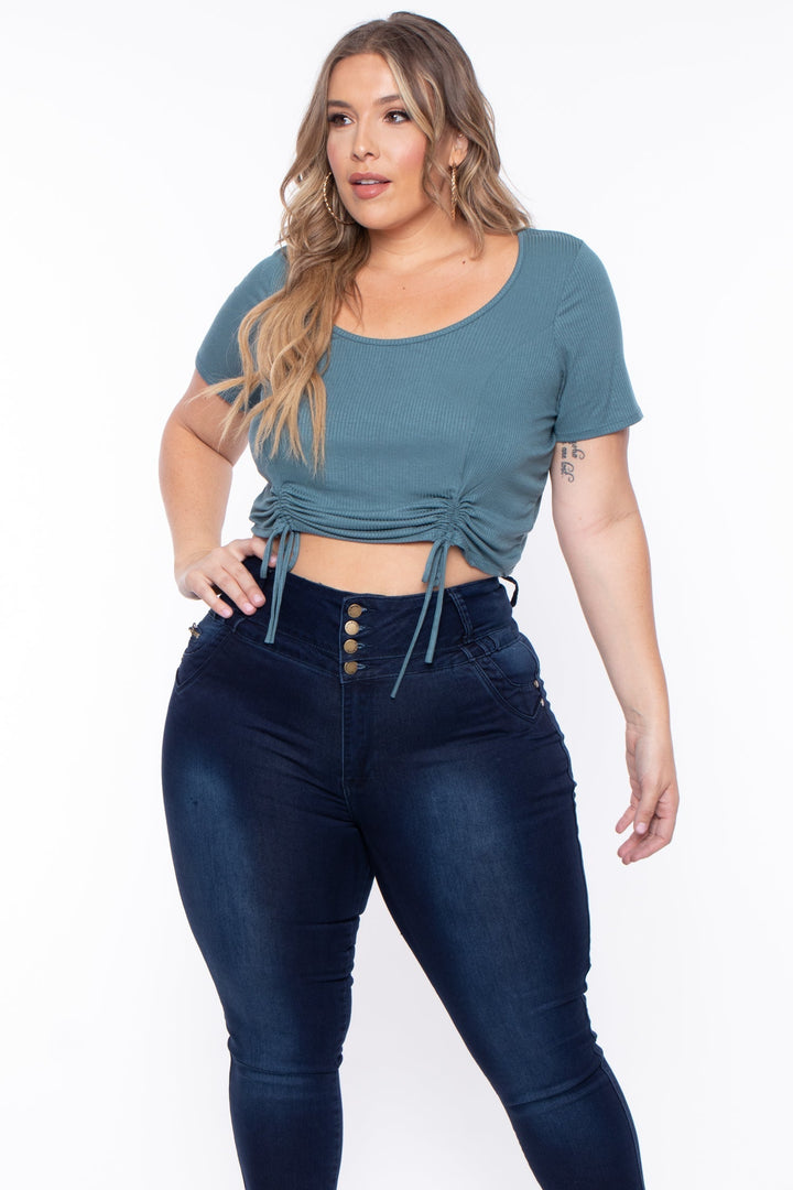 Plus Size Alina Ribbed Crop Top  - Teal - Curvy Sense