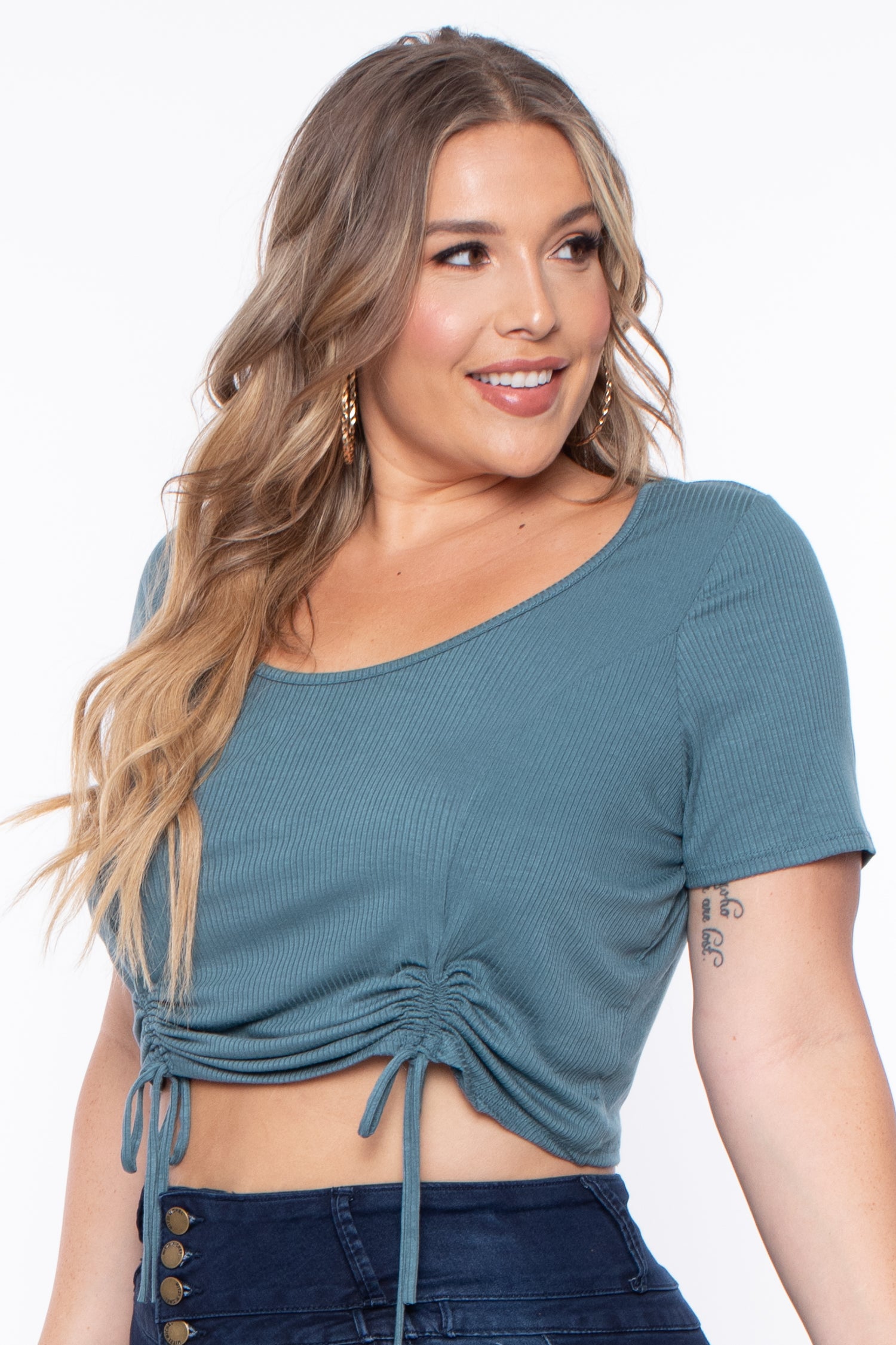 Women's Plus Size Alina Ribbed Crop Top - Teal - Curvy Sense