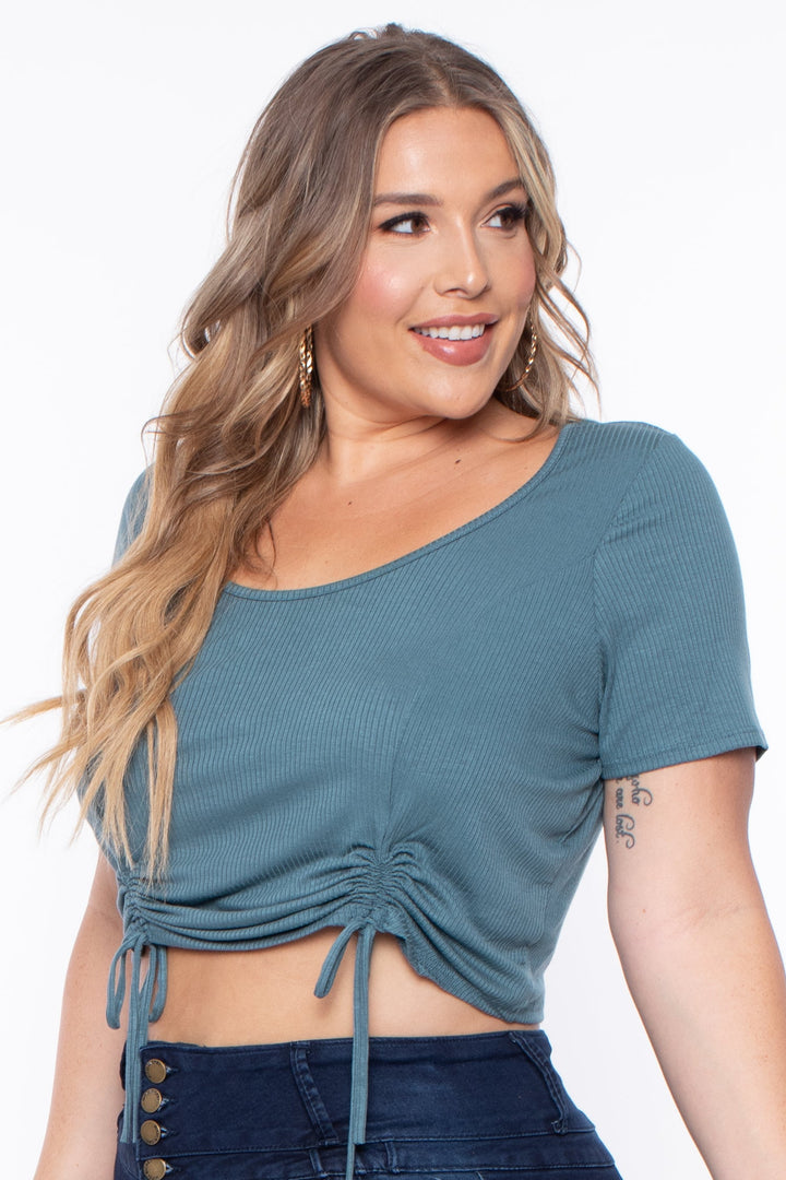 Plus Size Alina Ribbed Crop Top  - Teal - Curvy Sense