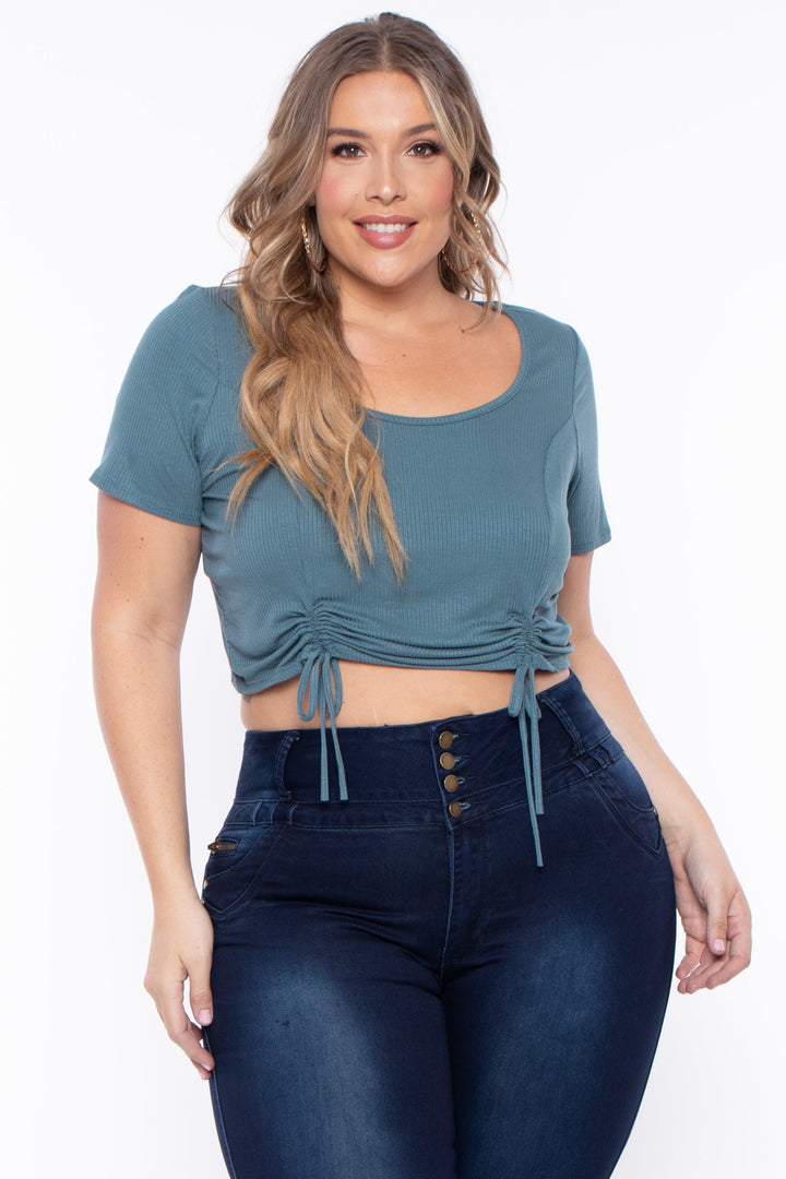 Plus Size Alina Ribbed Crop Top  - Teal - Curvy Sense