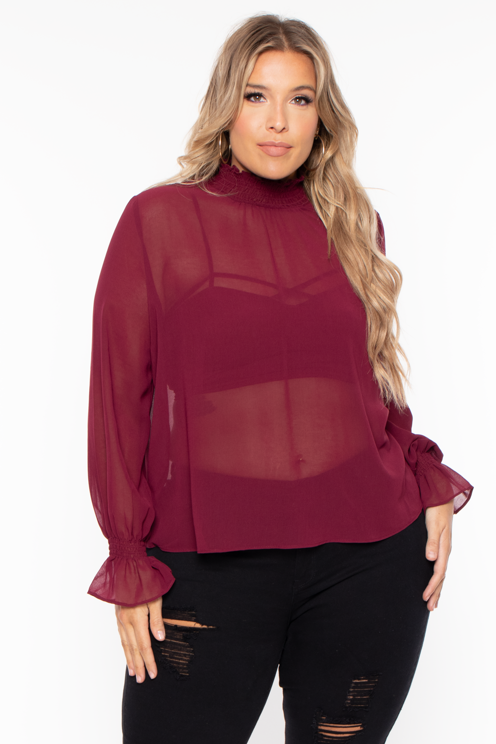 Plus Size Annalyn Flowy Top -Burgundy - Curvy Sense