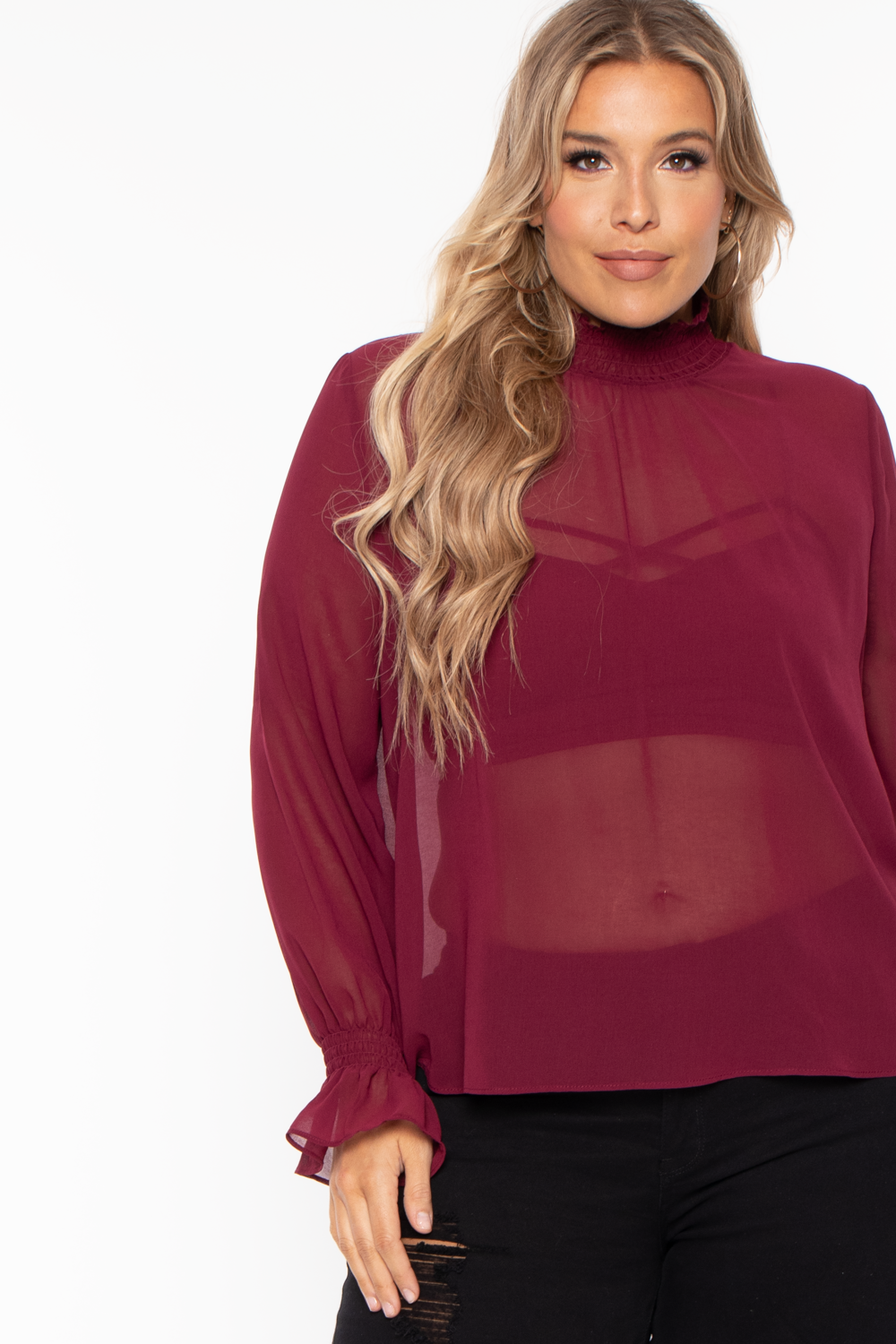 Plus Size Annalyn Flowy Top -Burgundy - Curvy Sense