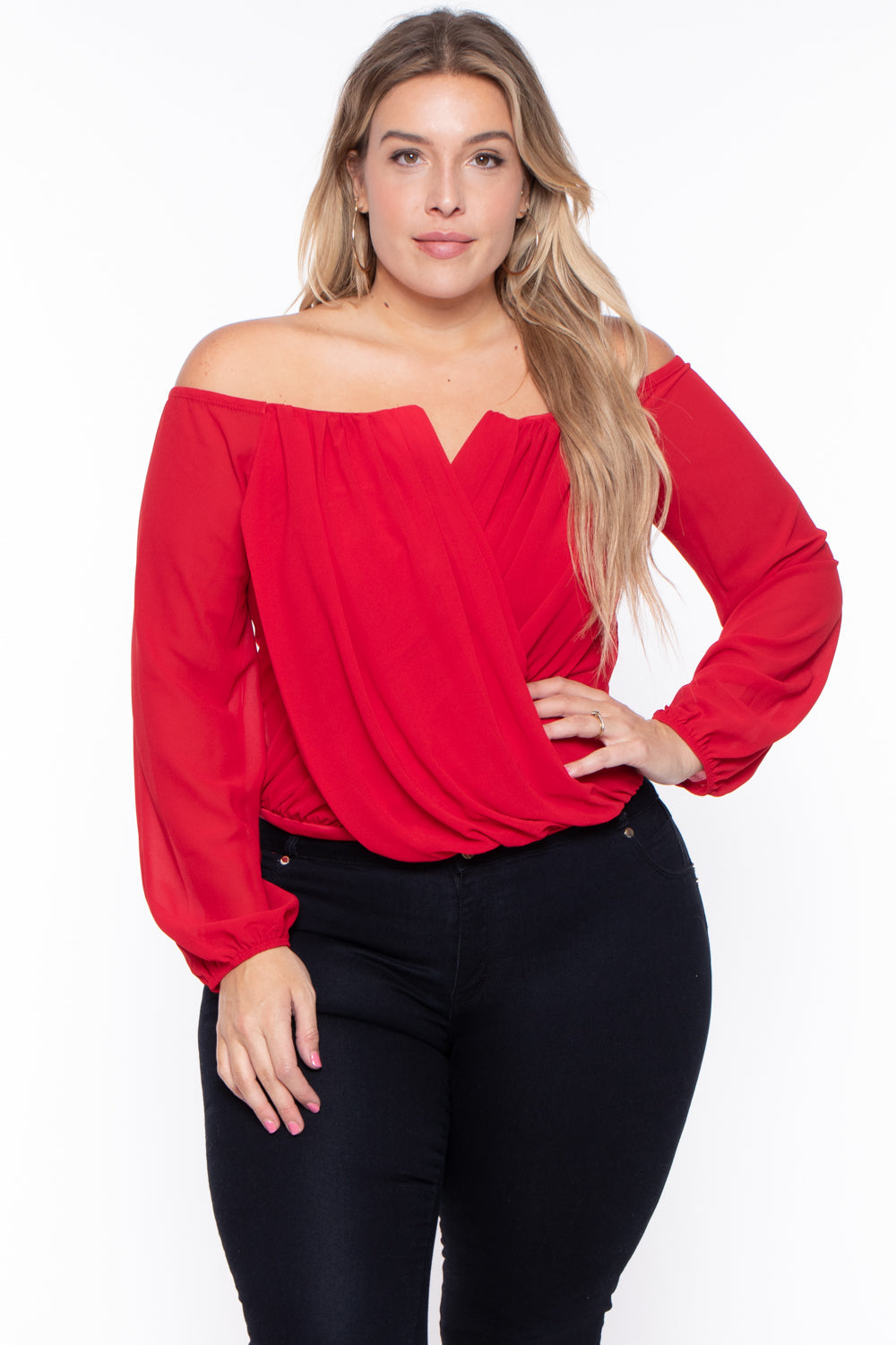 Bluebell Tops Plus Size Aryana Cross Over Top - Red