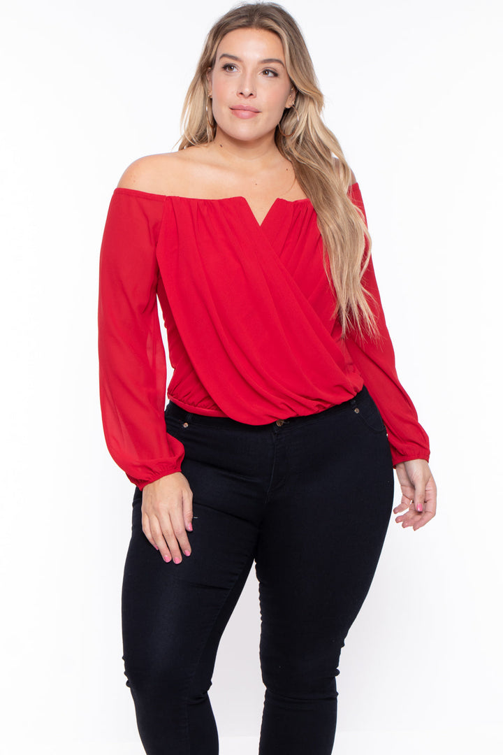 Bluebell Tops 1X / Red Plus Size Aryana Cross Over Top - Red