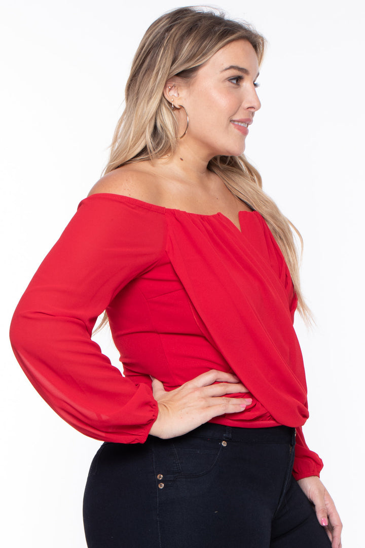 Bluebell Tops Plus Size Aryana Cross Over Top - Red