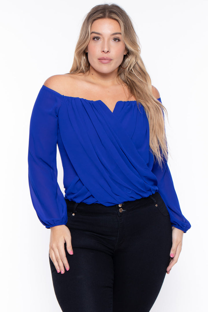 Bluebell Tops Plus Size Aryana Cross Over Top - Royal Blue