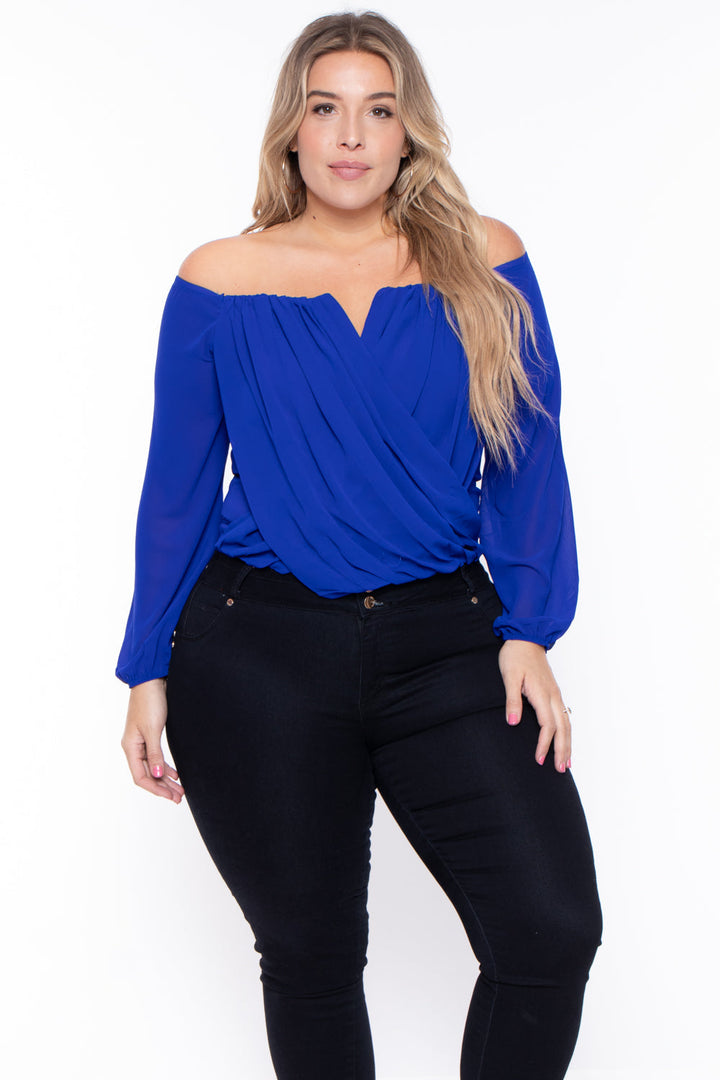 Bluebell Tops 1X / Royal Blue Plus Size Aryana Cross Over Top - Royal Blue
