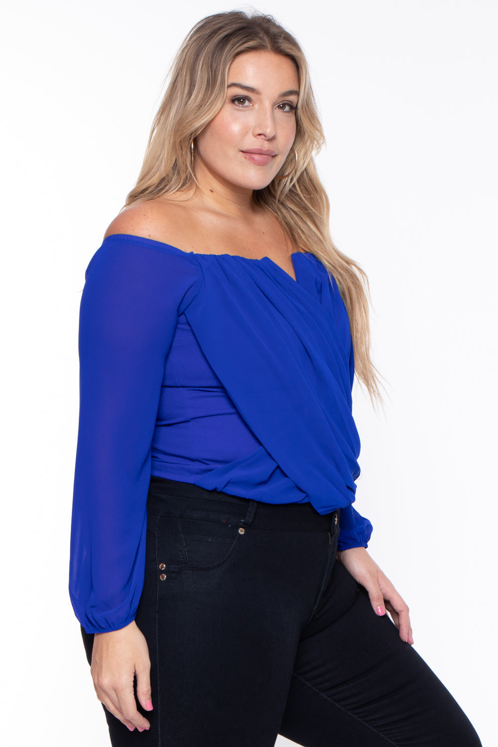 Bluebell Tops Plus Size Aryana Cross Over Top - Royal Blue