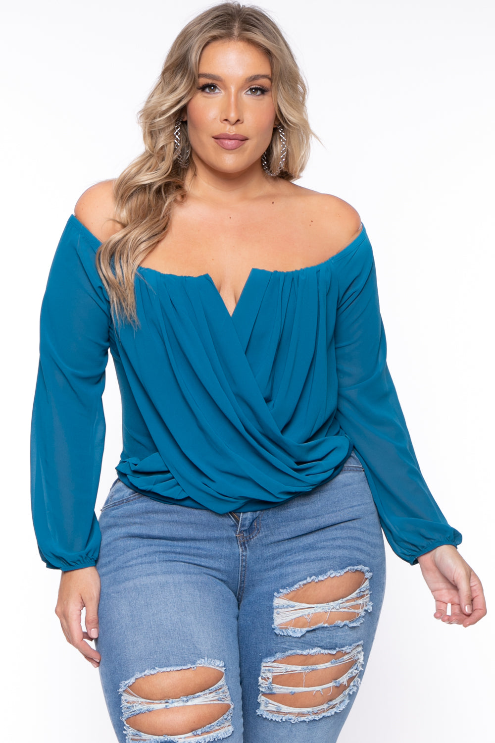 Bluebell Tops 1X / Teal Plus Size Aryana Cross Over Top - Teal