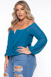 Bluebell Tops Plus Size Aryana Cross Over Top - Teal