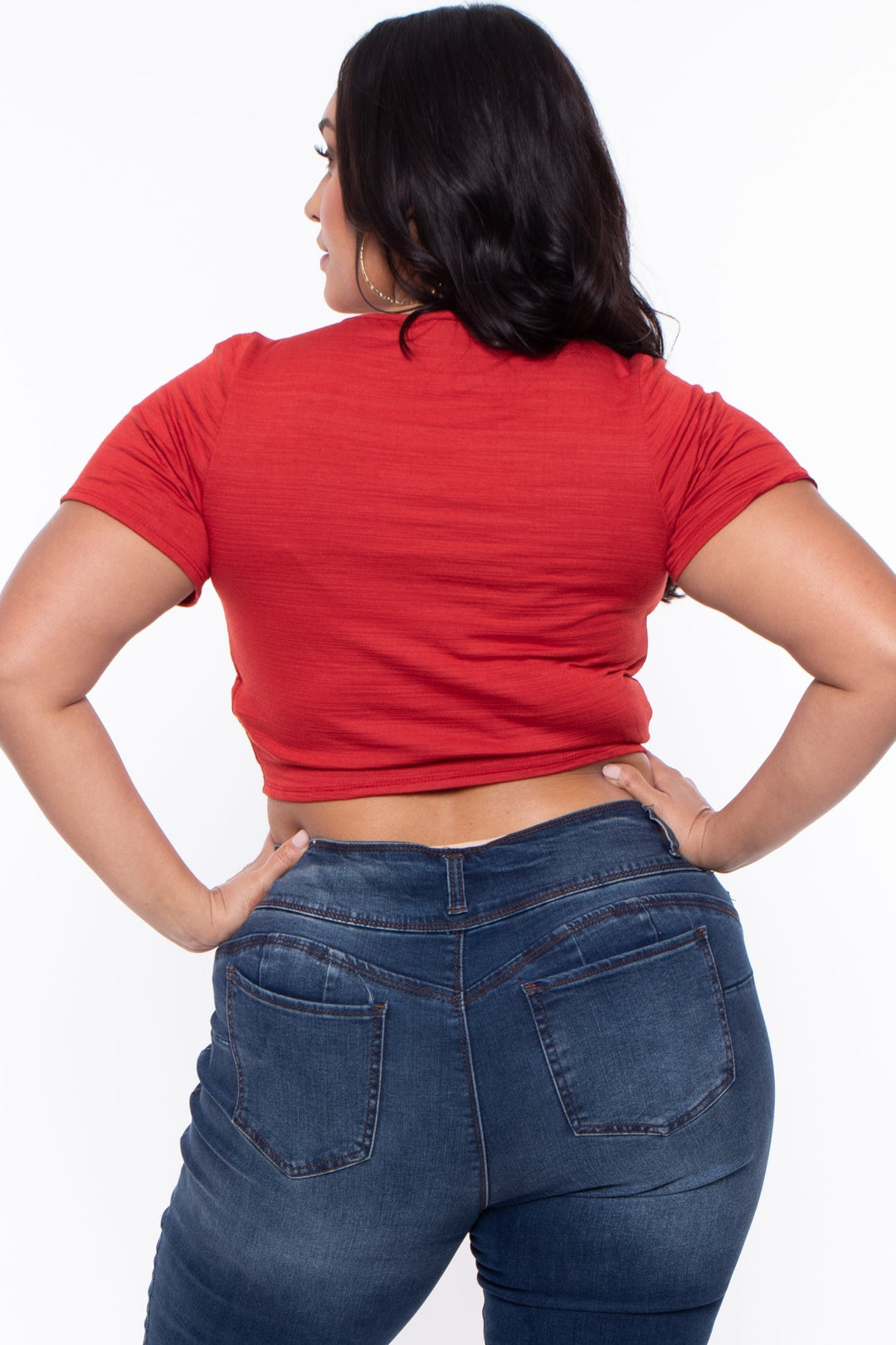 Plus Size Cali Rushed Crop Top  - Rust - Curvy Sense