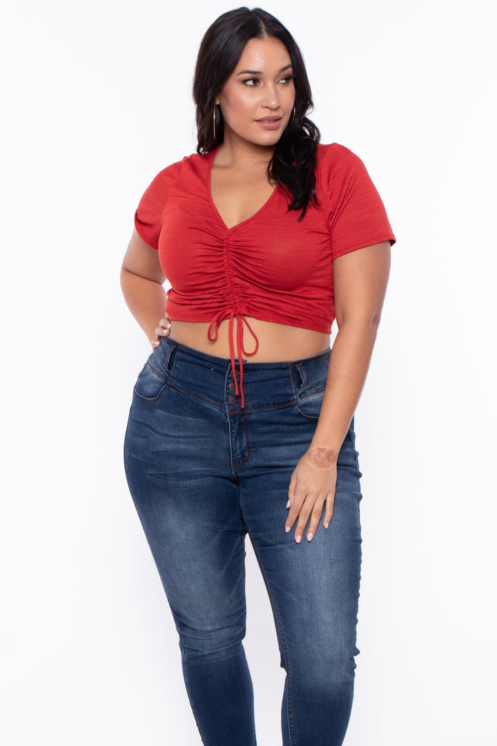 Plus Size Cali Rushed Crop Top  - Rust - Curvy Sense