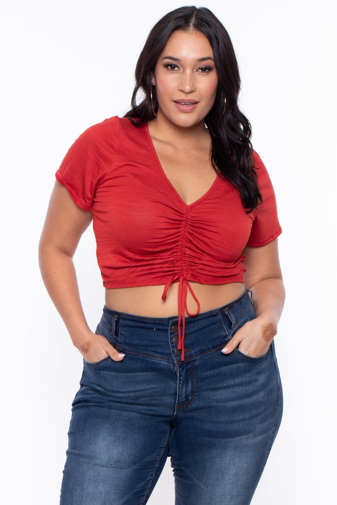 Plus Size Cali Rushed Crop Top  - Rust - Curvy Sense