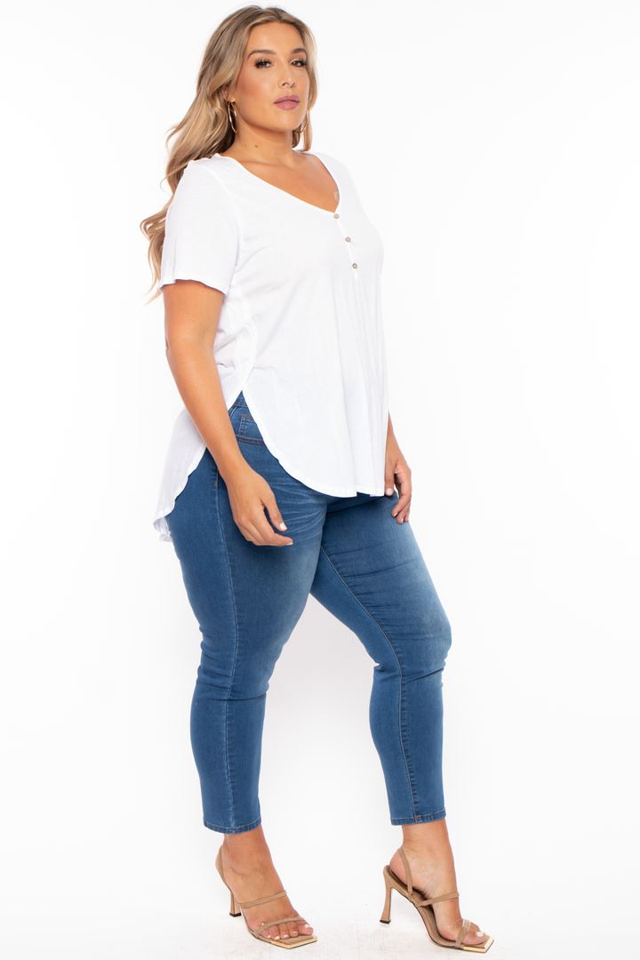 Plus Size High-low  Basic Top - White - Curvy Sense