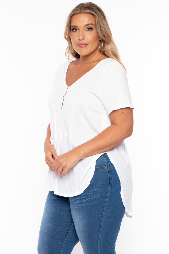 Plus Size High-low  Basic Top - White - Curvy Sense