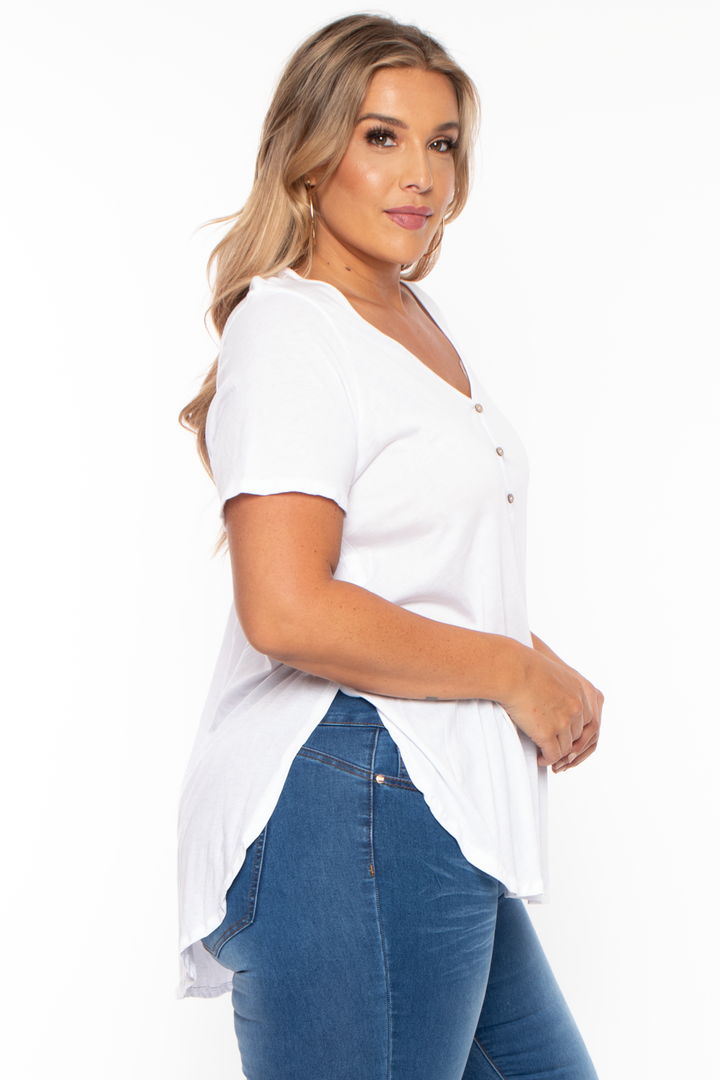 Plus Size High-low  Basic Top - White - Curvy Sense