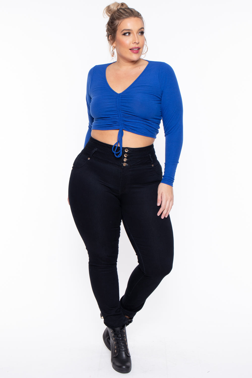 Plus Size Mallory Ruched Top - Blue - Curvy Sense