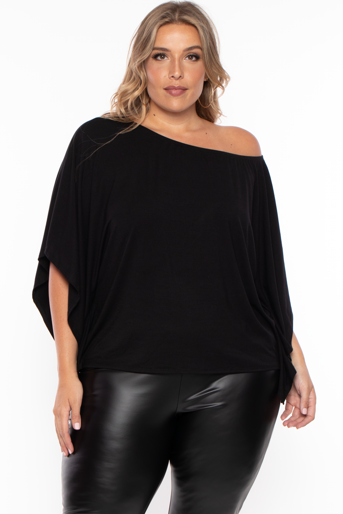 Black cold shoulder plus size clearance top