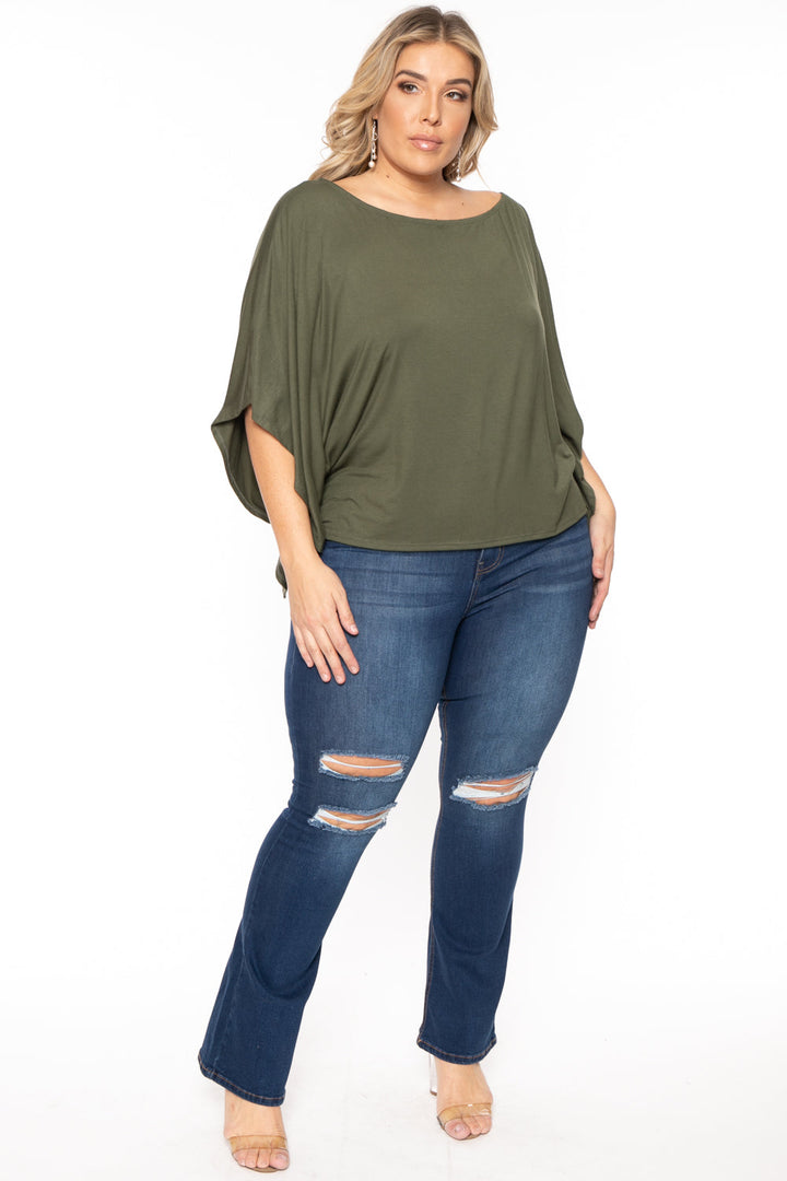 Curvy Sense Tops Plus Size Off The Shoulder Top - Olive