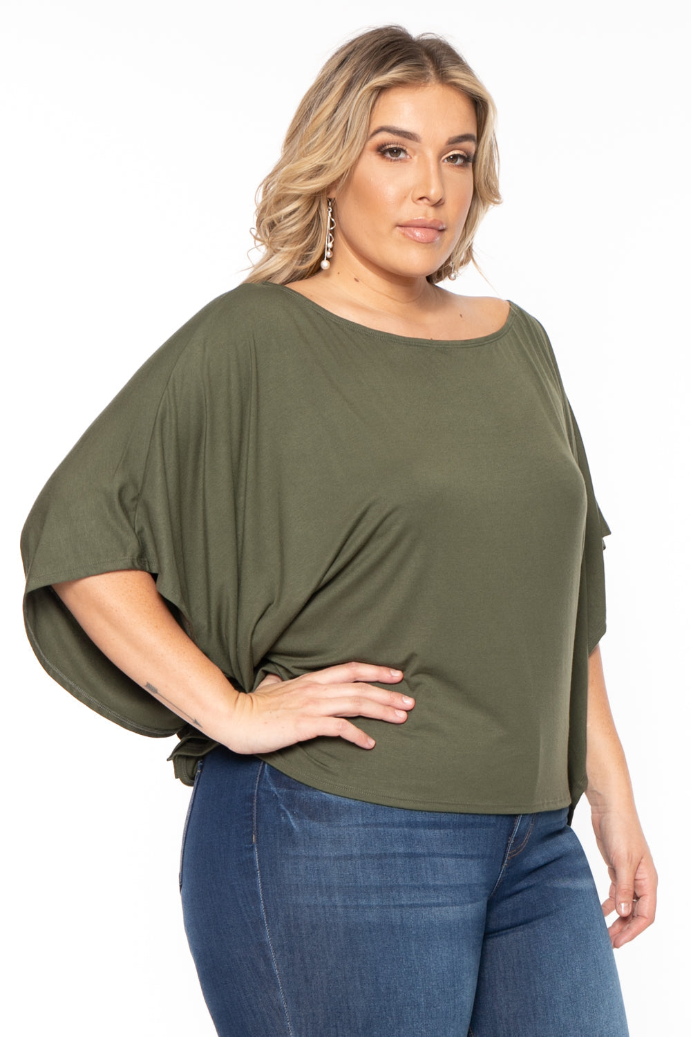 Curvy Sense Tops Plus Size Off The Shoulder Top - Olive