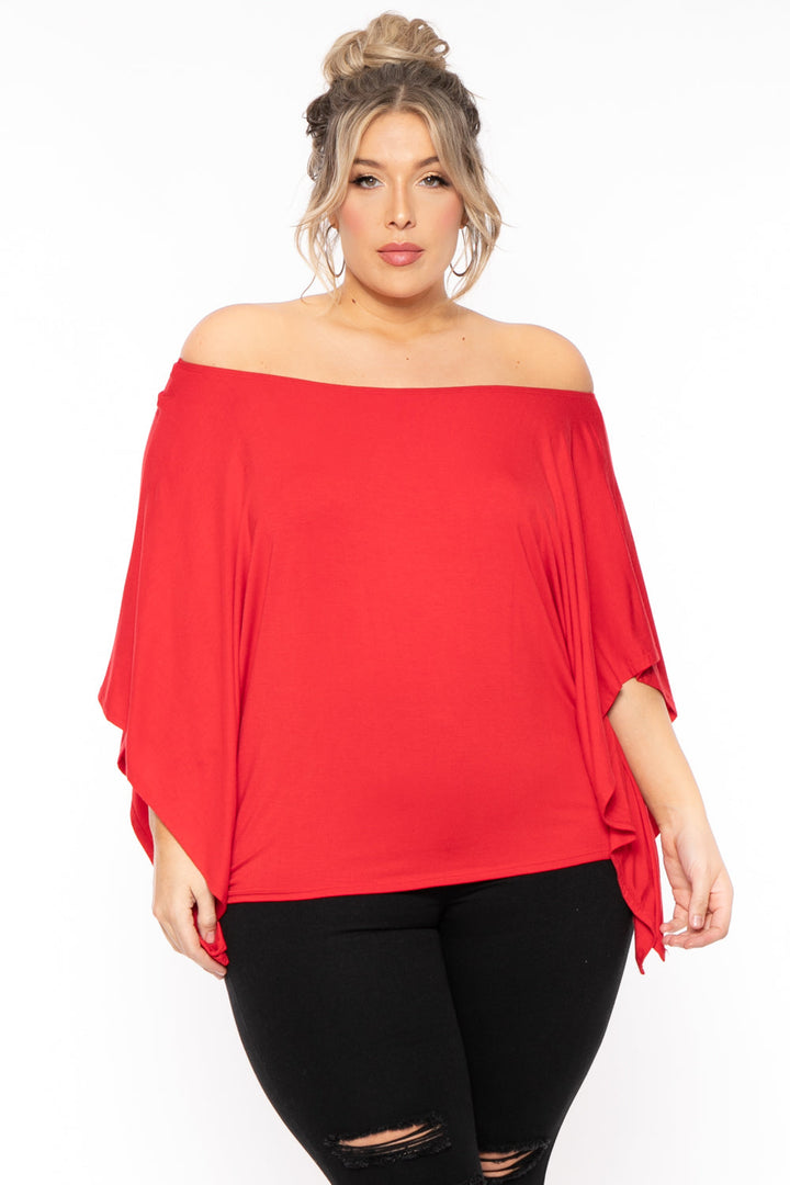 Curvy Sense Tops 1X / Red Plus Size Off The Shoulder Top - Red