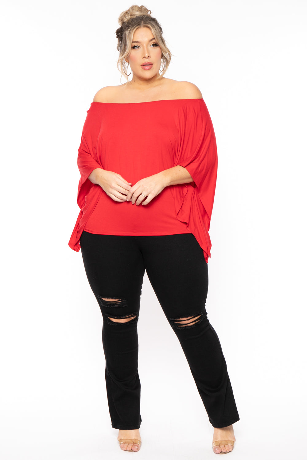 Curvy Sense Tops Plus Size Off The Shoulder Top - Red