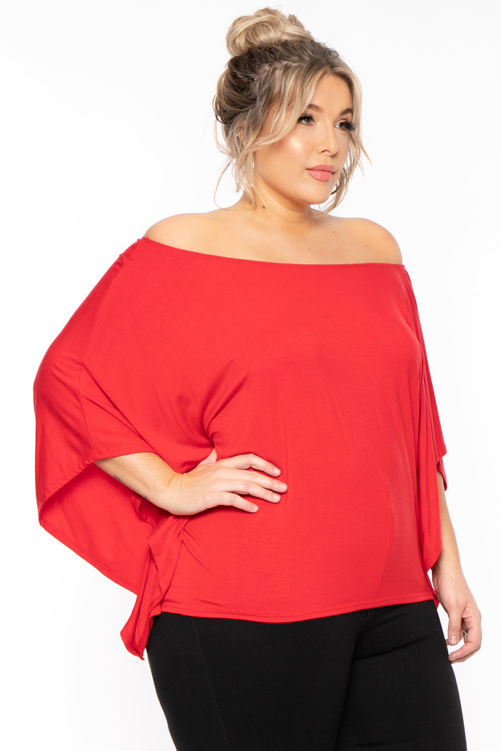 Curvy Sense Tops Plus Size Off The Shoulder Top - Red