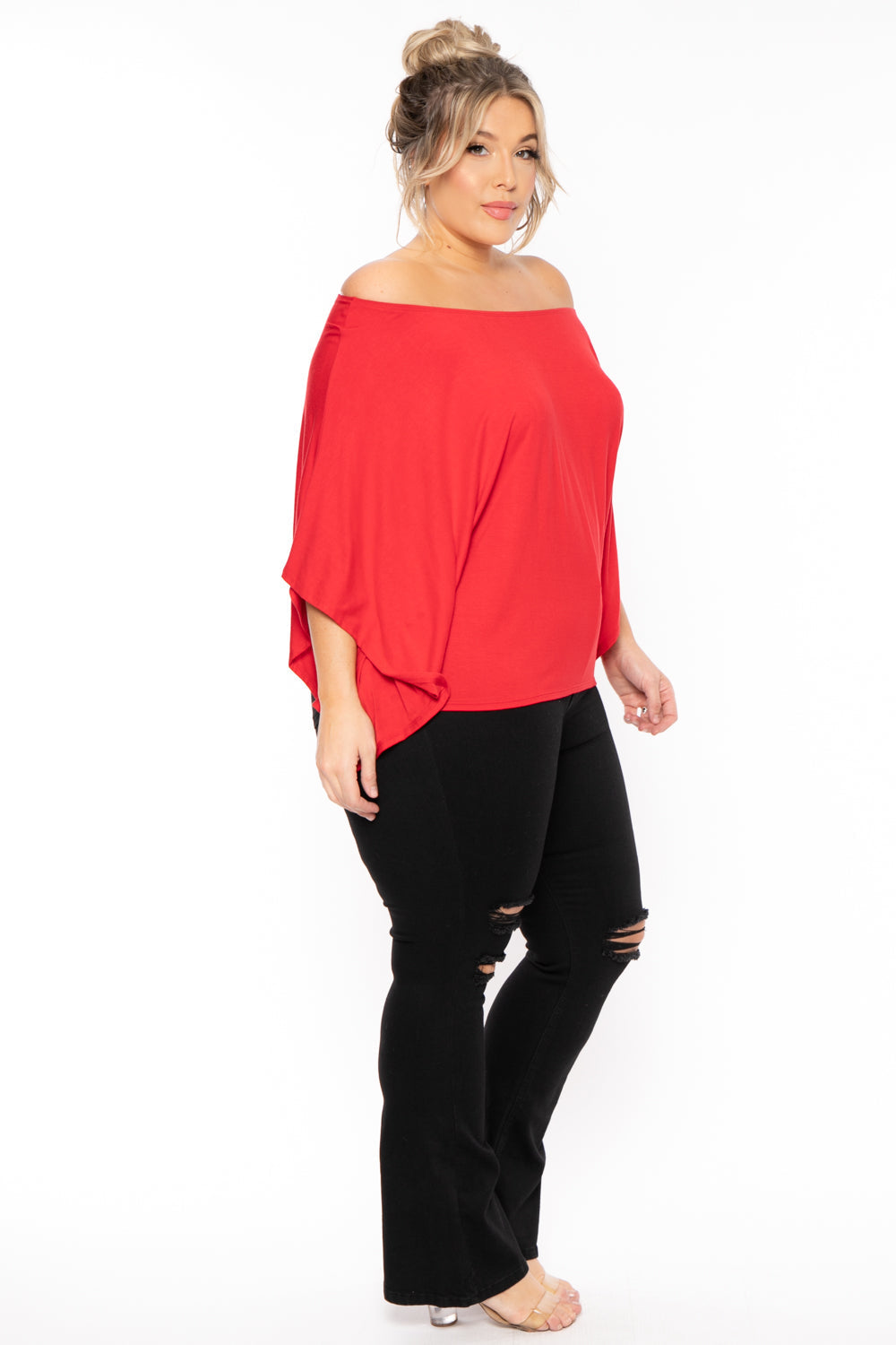 Curvy Sense Tops Plus Size Off The Shoulder Top - Red