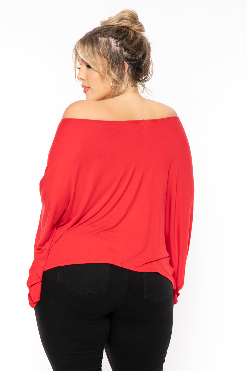 Curvy Sense Tops Plus Size Off The Shoulder Top - Red