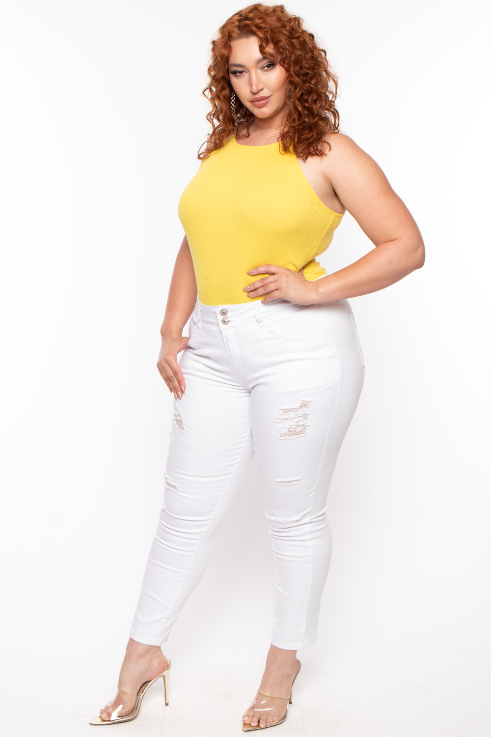 Plus Size Racerback Rib Top - Yellow - Curvy Sense