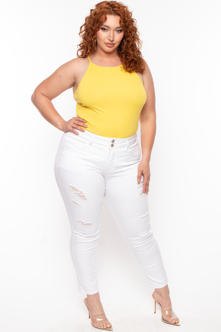 Plus Size Racerback Rib Top - Yellow - Curvy Sense